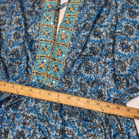 boho-style paisley print maxi dress V-neckline bell sleeves xl blue women - Picture 12 of 12